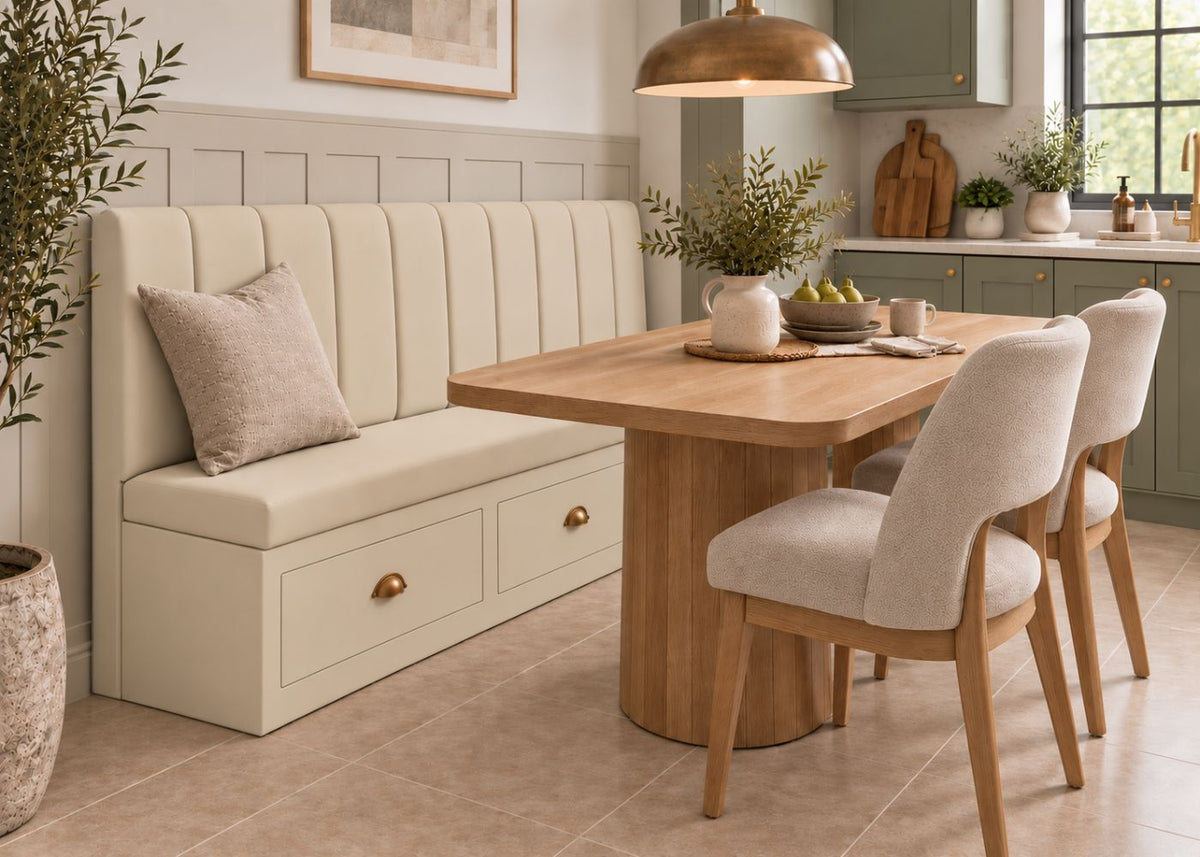 Fluted Straight Banquette Seating with Drawer Storage | Stone Colourway