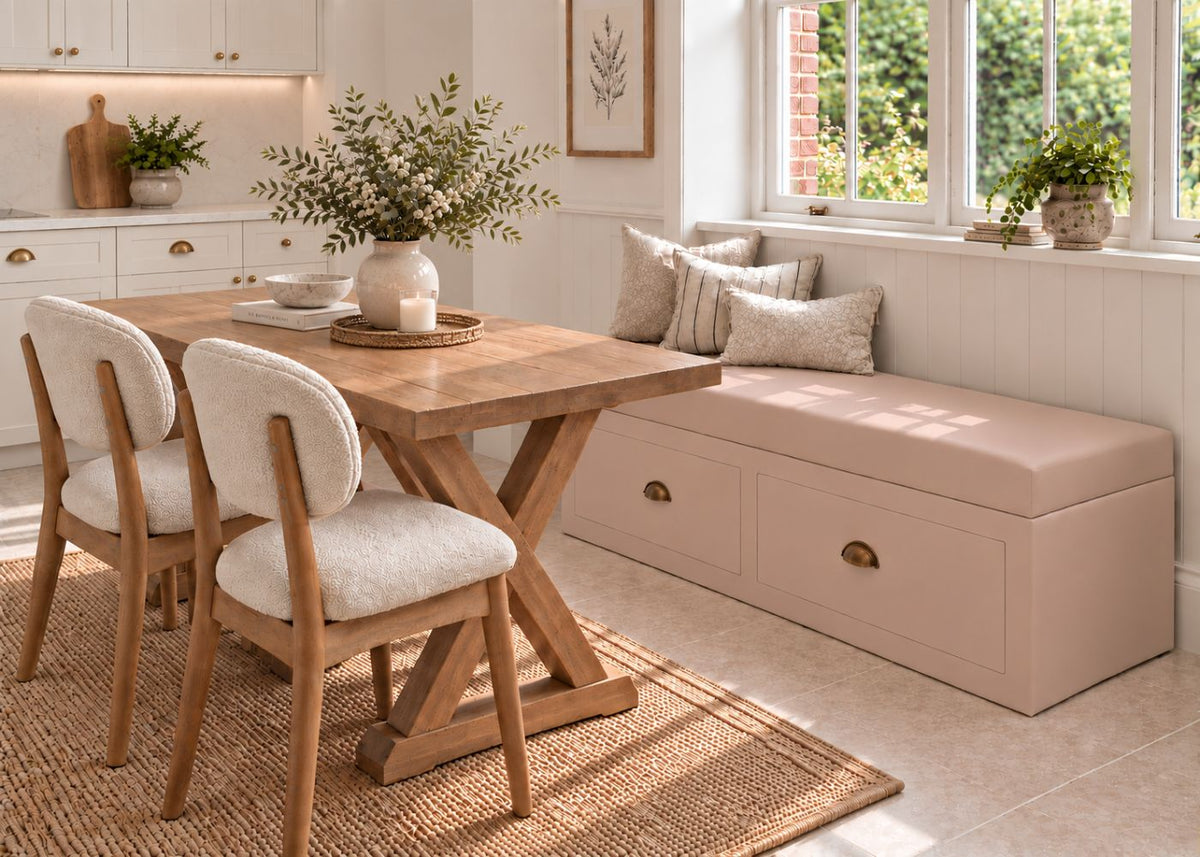 Straight Banquette Seating with Drawer Storage | Rose Colourway
