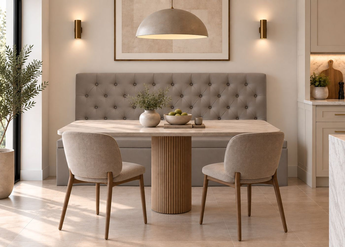 Buttoned Straight Banquette Seating | Steel Colourway