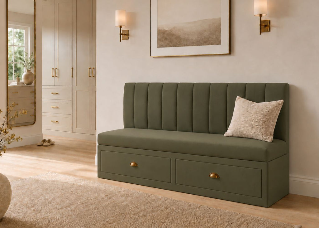 Camden Straight Fluted Banquette Seating with Storage | Moss Colourway