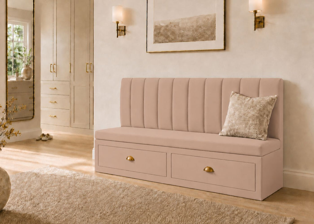 Camden Straight Fluted Banquette Seating with Storage | Rose Colourway