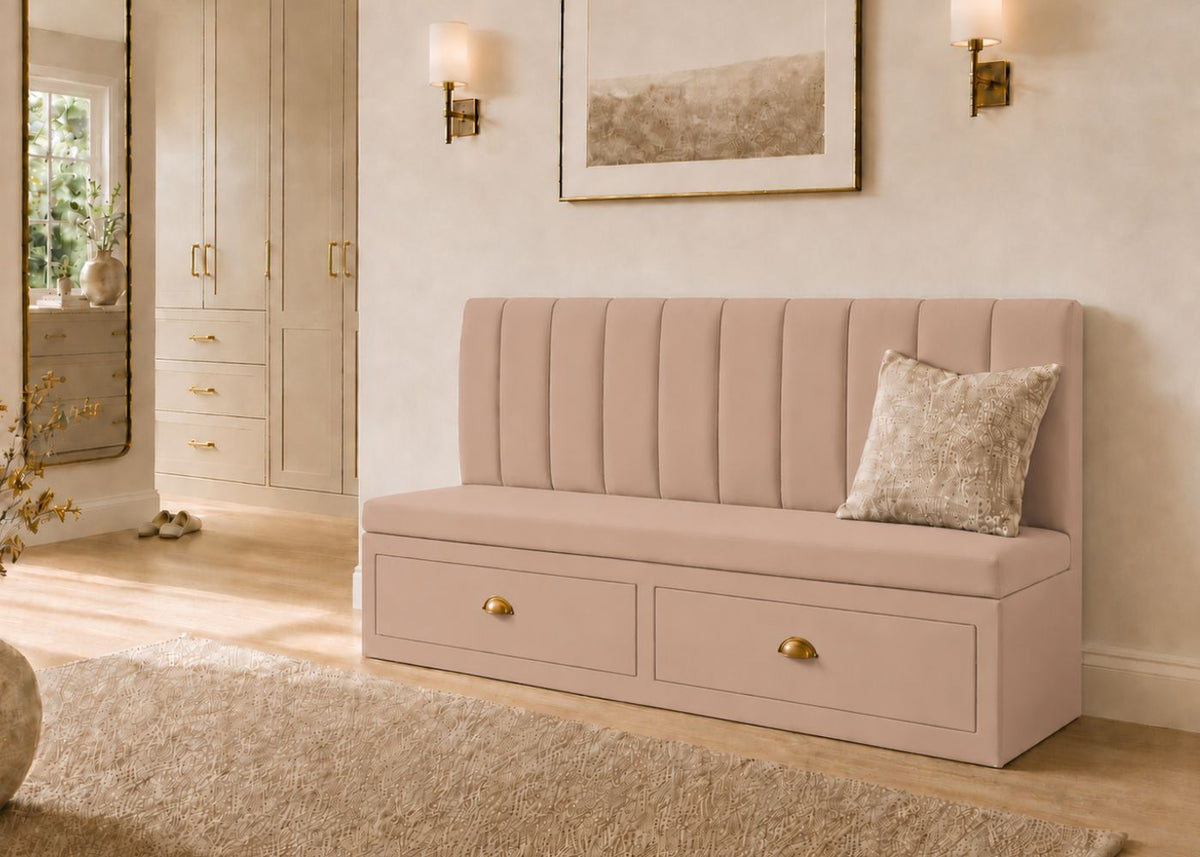Camden Straight Fluted Banquette Seating with Storage | Rose Colourway