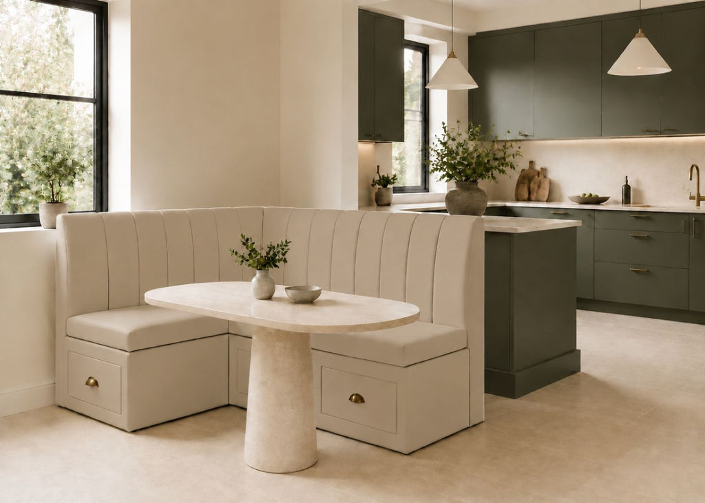 Camden L Shape Fluted Banquette Seating with Storage | Left Hand in Clay Colourway