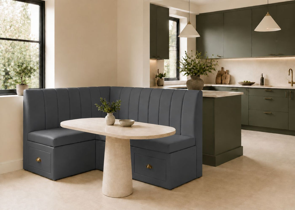 Camden L Shape Fluted Banquette Seating with Storage | Left Hand in Denim Colourway