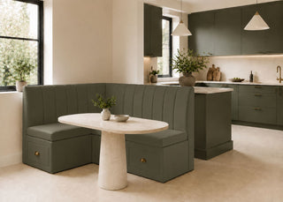 Camden L Shape Fluted Banquette Seating with Storage | Left Hand in Moss Colourway