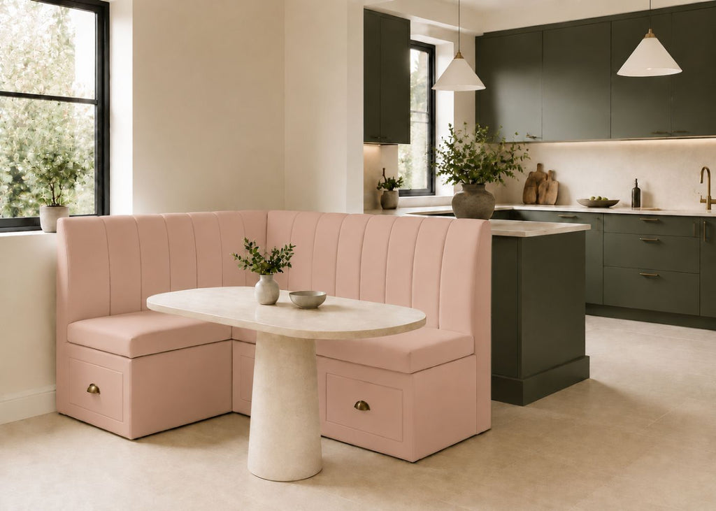 Camden L Shape Fluted Banquette Seating with Storage | Left Hand in Rose Colourway