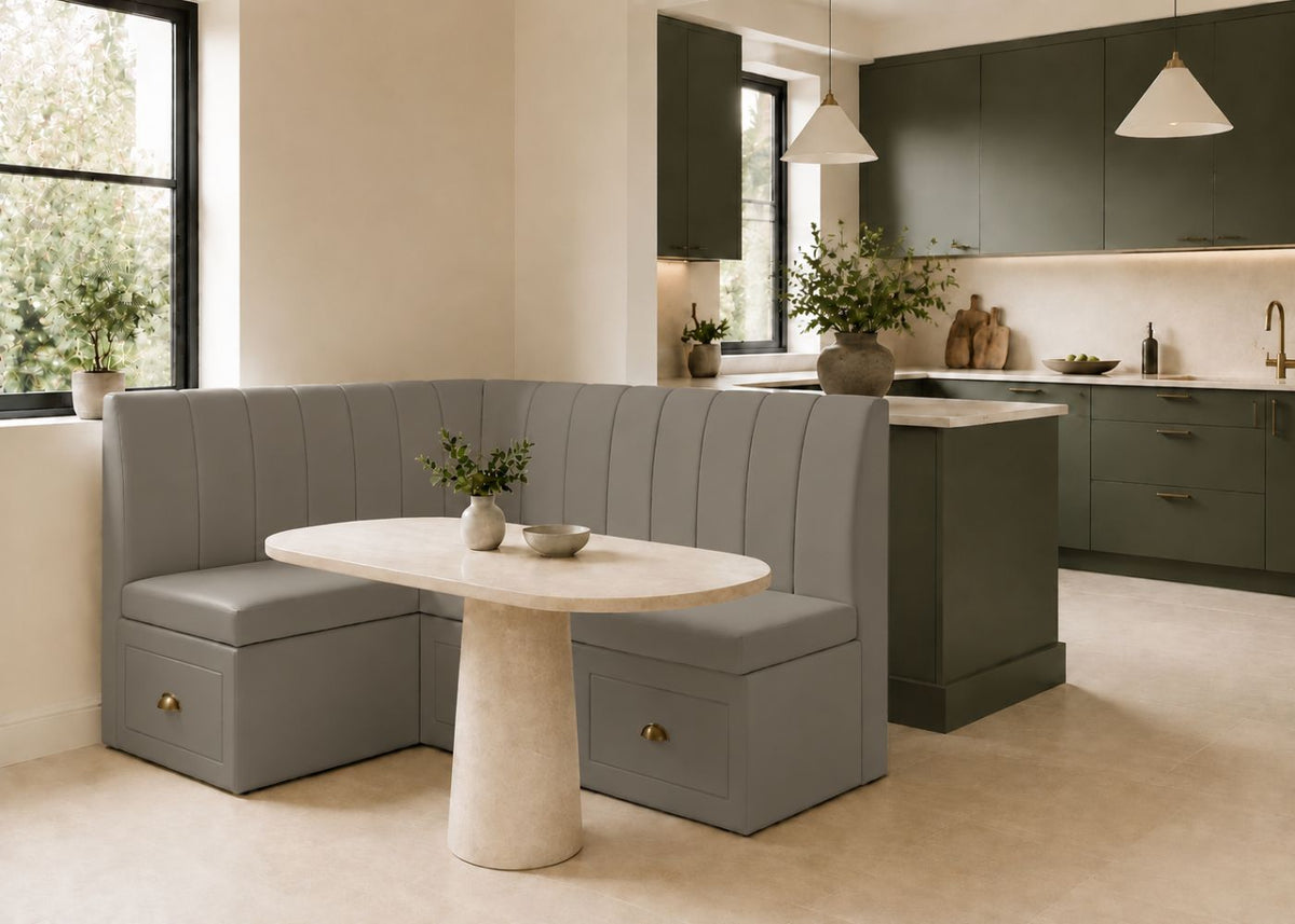 Camden L Shape Fluted Banquette Seating with Storage | Left Hand in Steel Colourway