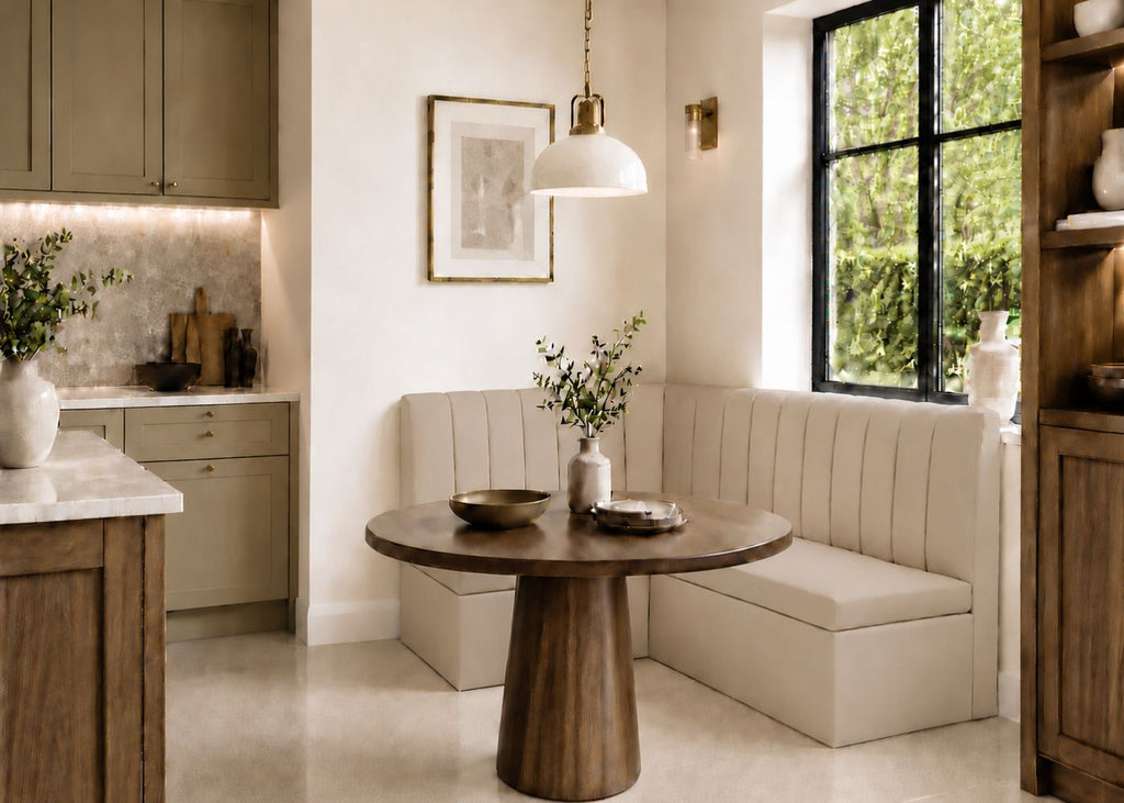 Camden L Shape Fluted Banquette Seating | Left Hand in Clay Colourway