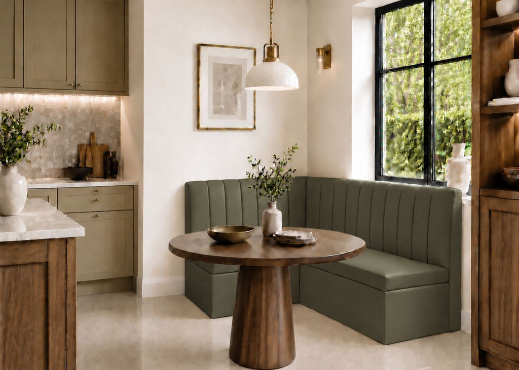 Camden L Shape Fluted Banquette Seating | Left Hand in Moss Colourway