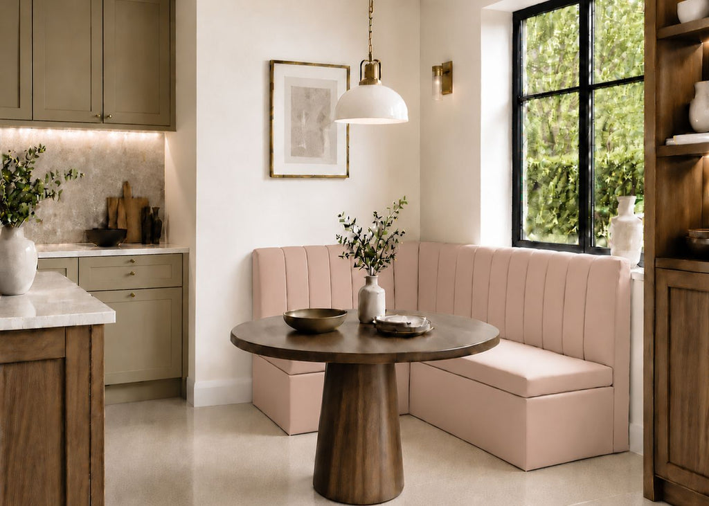 Camden L Shape Fluted Banquette Seating | Left Hand in Rose Colourway