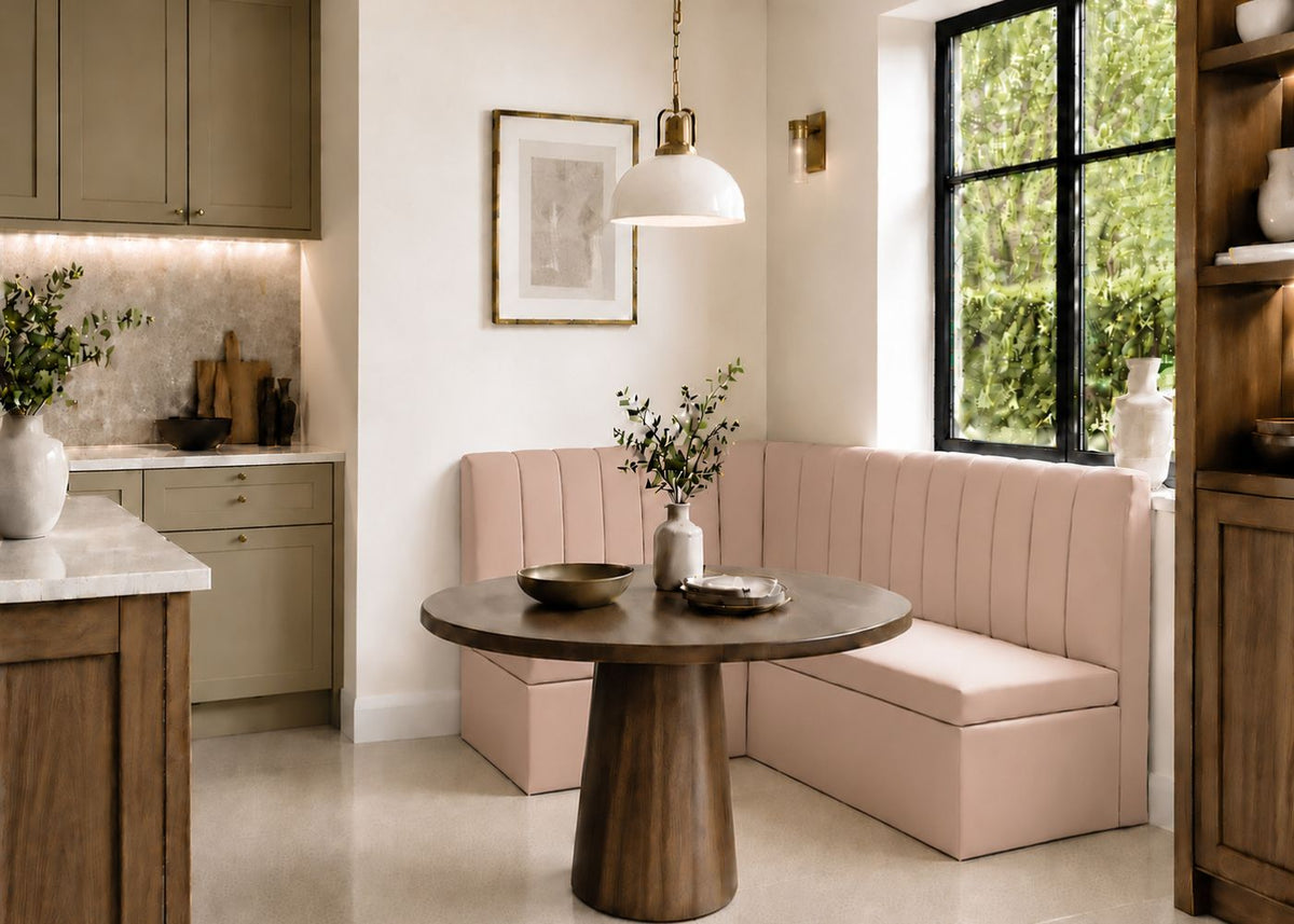 Camden L Shape Fluted Banquette Seating | Left Hand in Rose Colourway