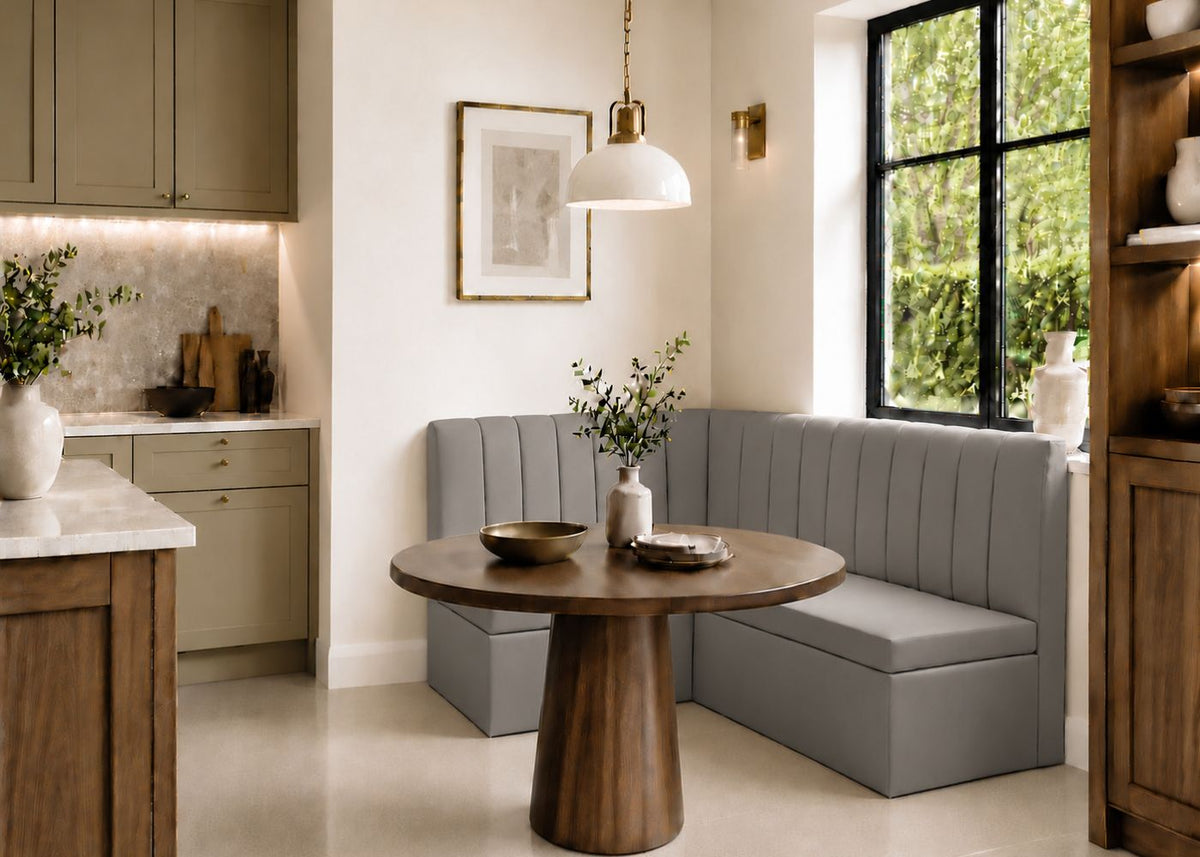 Camden L Shape Fluted Banquette Seating | Left Hand in Steel Colourway