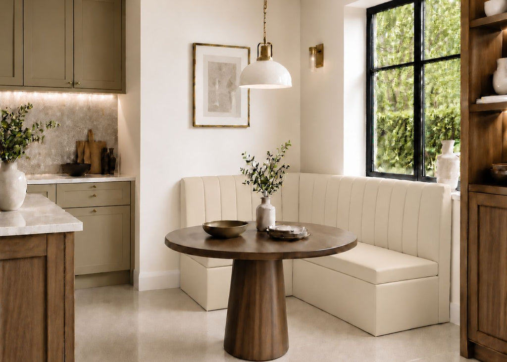 Camden L Shape Fluted Banquette Seating | Left Hand in Stone Colourway