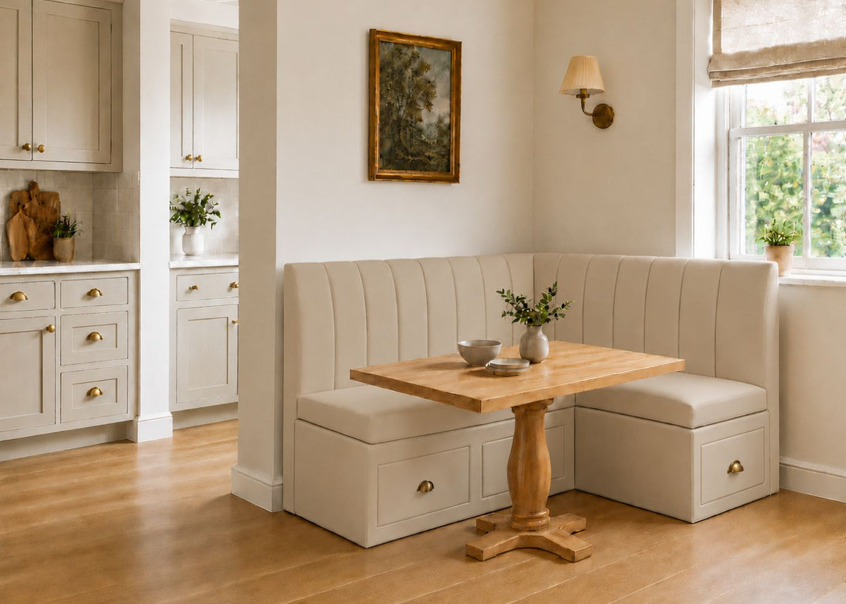 Camden L Shape Fluted Banquette Seating with Storage | Right Hand in Clay Colourway