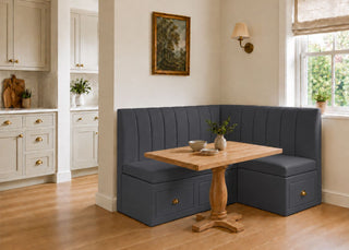 Camden L Shape Fluted Banquette Seating with Storage | Right Hand in Denim Colourway