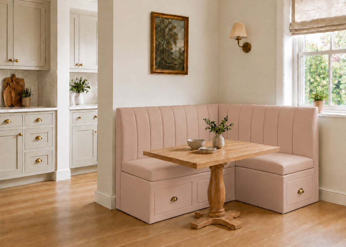 Camden L Shape Fluted Banquette Seating with Storage | Right Hand in Rose Colourway