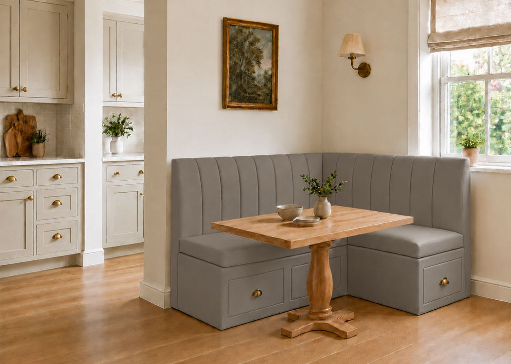 Camden L Shape Fluted Banquette Seating with Storage | Right Hand in Steel Colourway