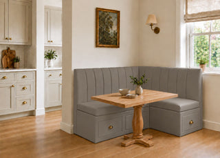 Camden L Shape Fluted Banquette Seating with Storage | Right Hand in Steel Colourway