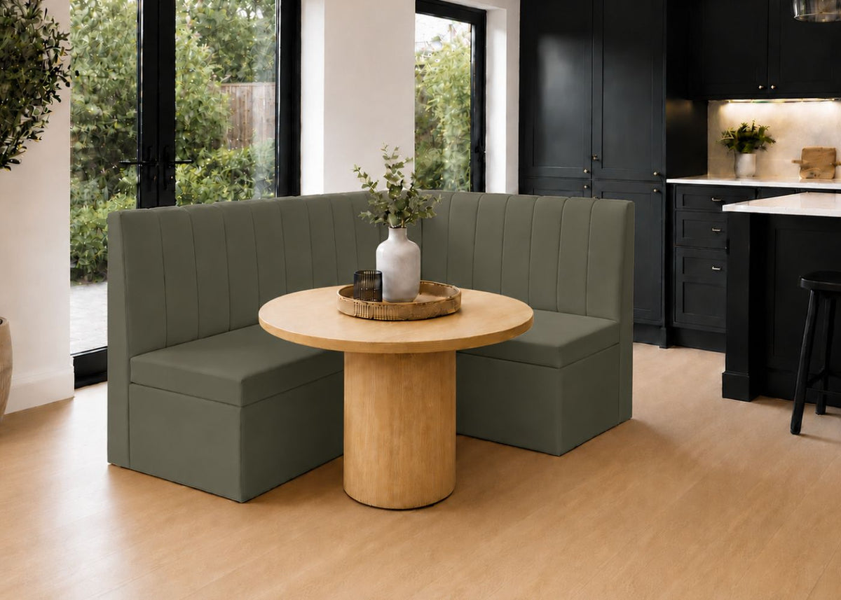 Camden L Shape Fluted Banquette Seating | Right Hand in Moss Colourway