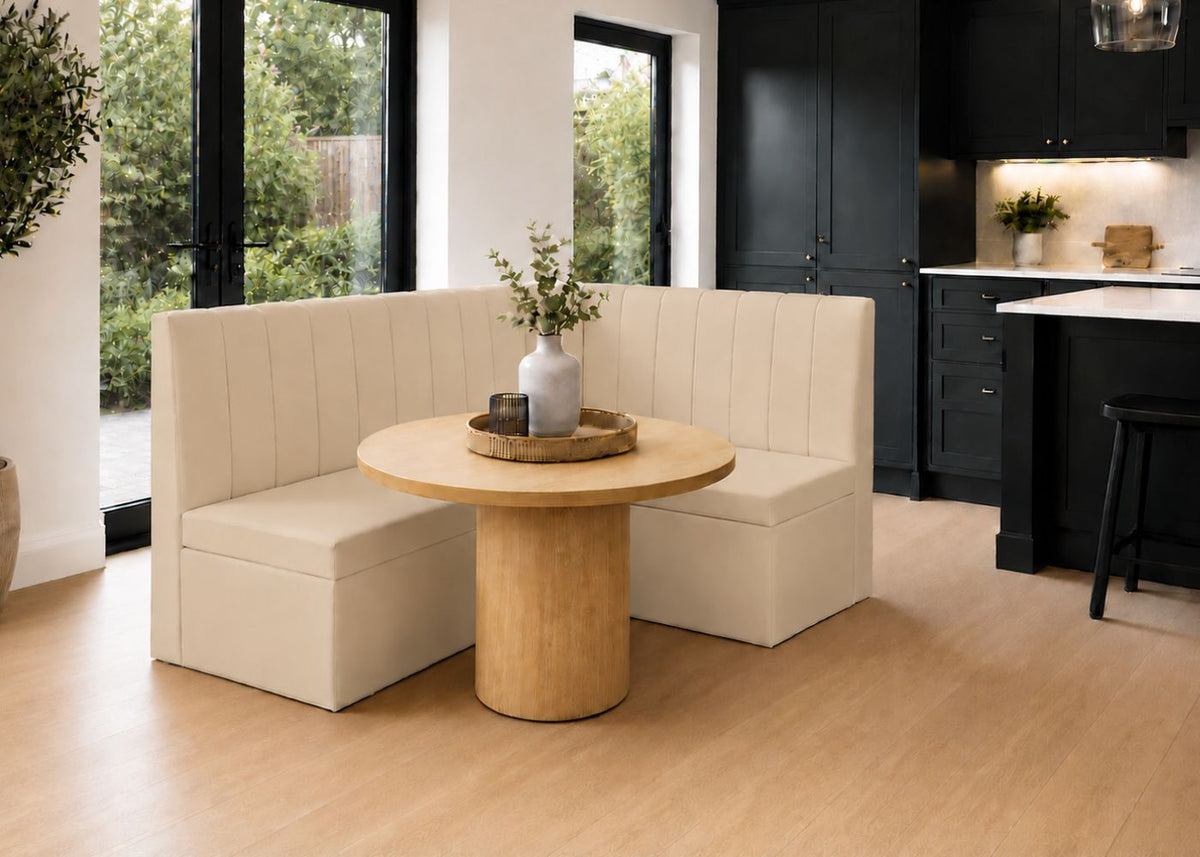 Camden L Shape Fluted Banquette Seating | Right Hand in Stone Colourway