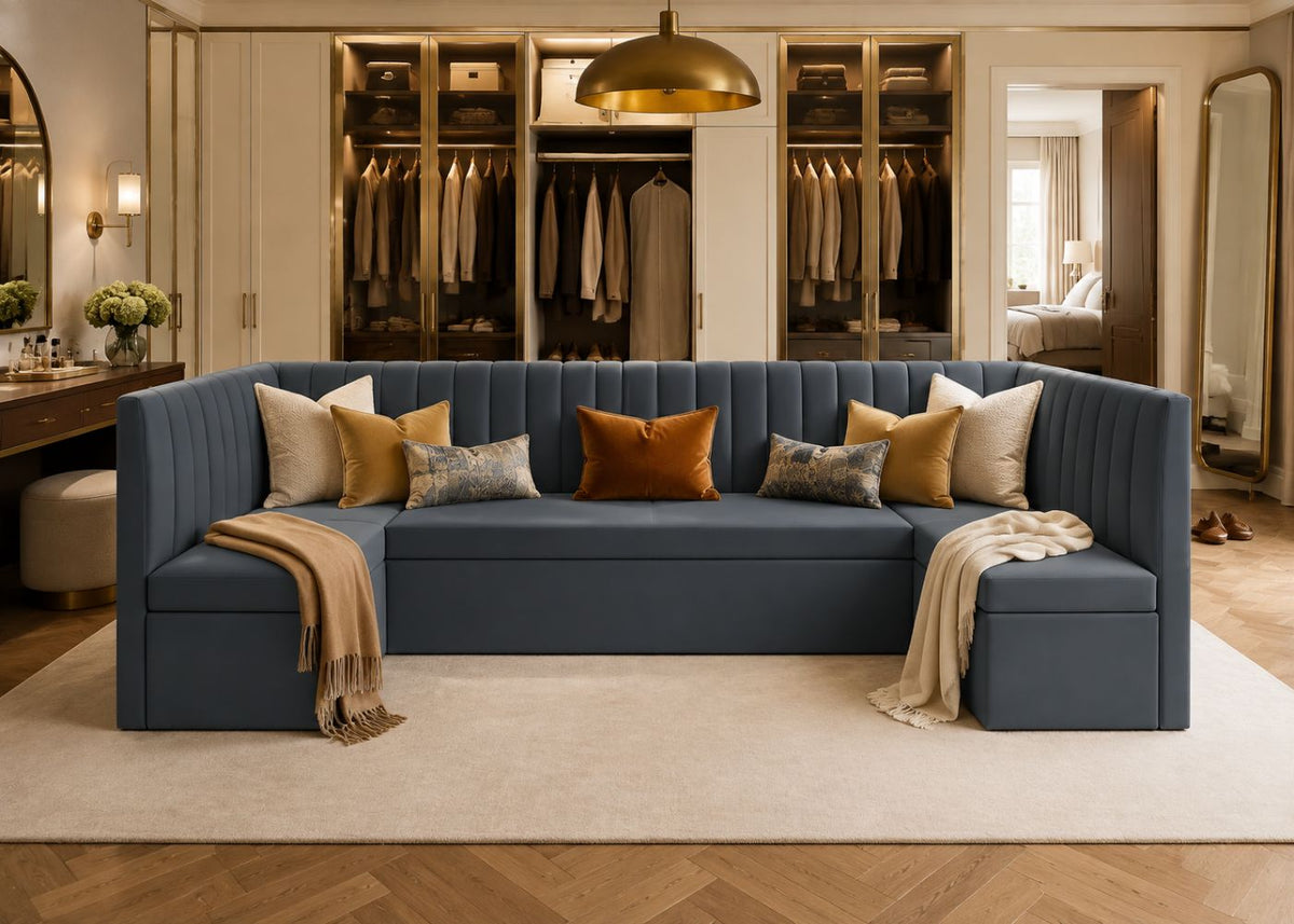 Fluted Bench Seating for Dressing Rooms | Denim Colourway