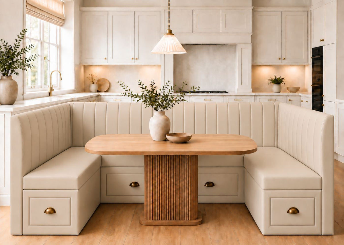 Camden U Shape Fluted Banquette Seating with Storage | Clay Colourway