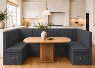 Camden U Shape Fluted Banquette Seating with Storage | Denim Colourway