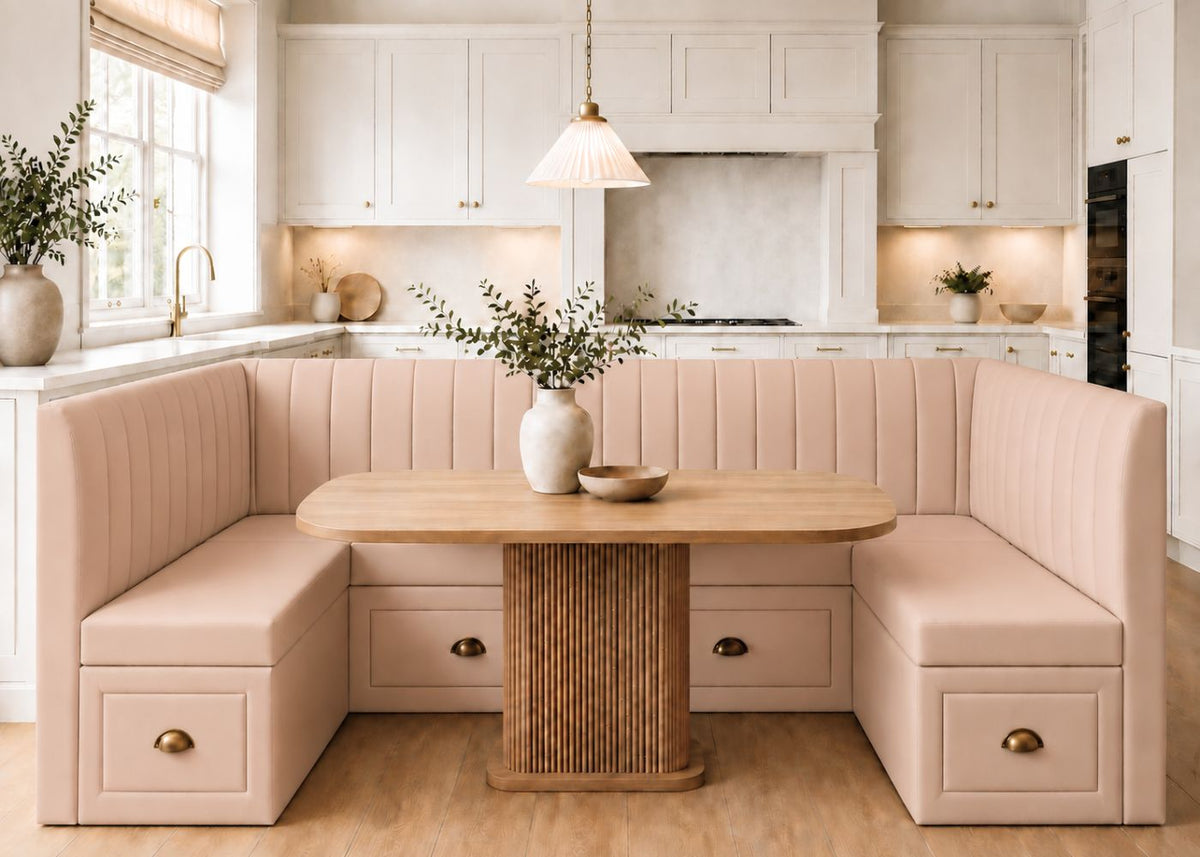 Camden U Shape Fluted Banquette Seating with Storage | Rose Colourway