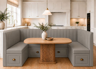 Camden U Shape Fluted Banquette Seating with Storage | Steel Colourway