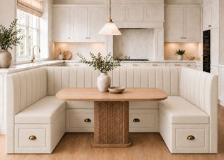 Camden U Shape Fluted Banquette Seating with Storage | Stone Colourway