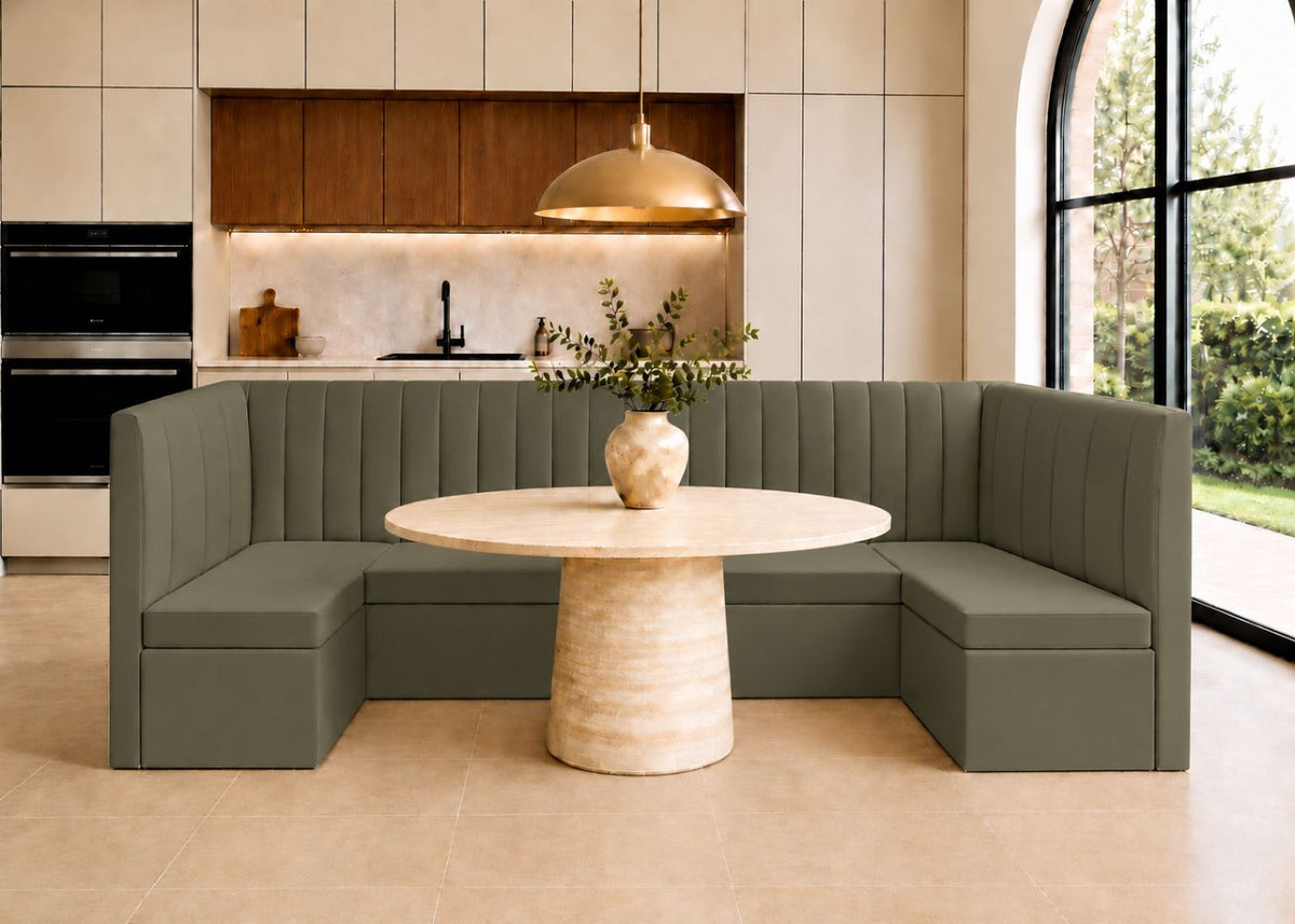 Camden U Shape Fluted Banquette Seating | Moss Colourway