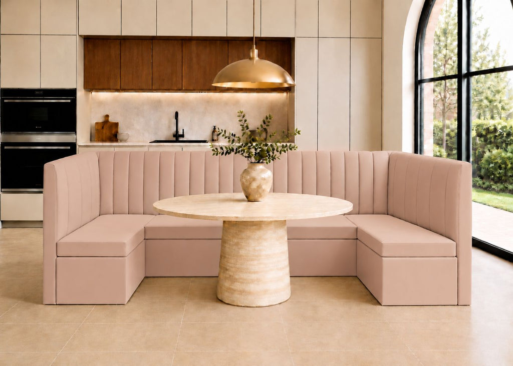 Camden U Shape Fluted Banquette Seating | Rose Colourway
