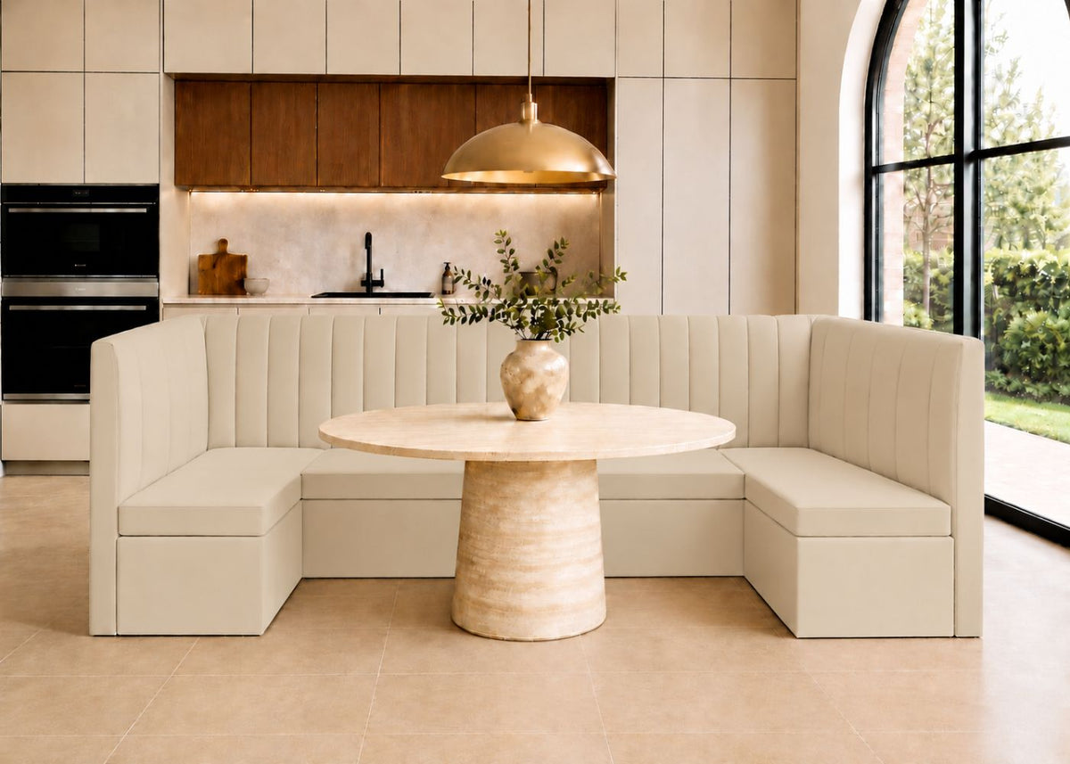 Camden U Shape Fluted Banquette Seating | Stone Colourway
