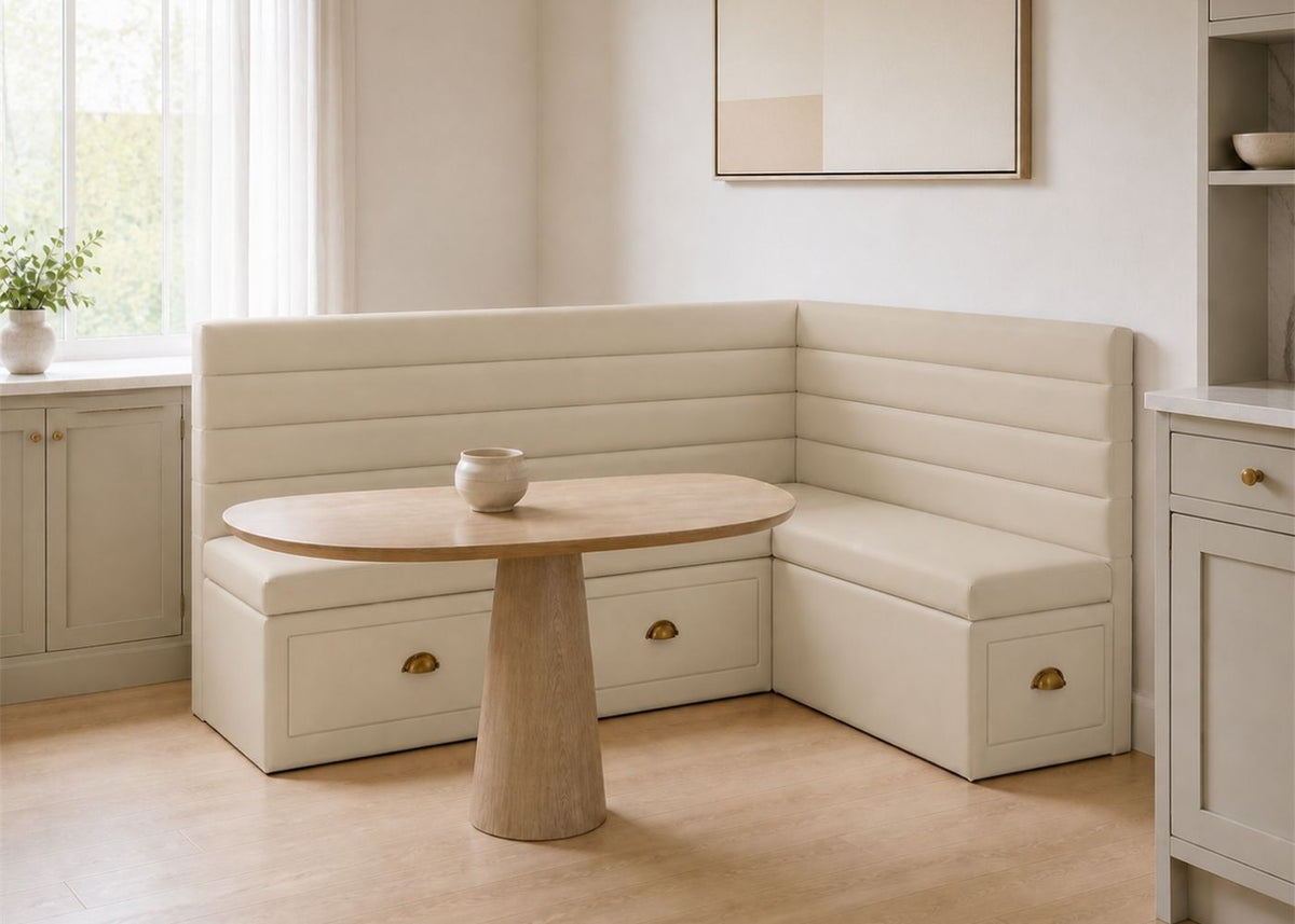 Soho L Shape Panelled Banquette Seating with Storage | Right Hand in Clay Colourway