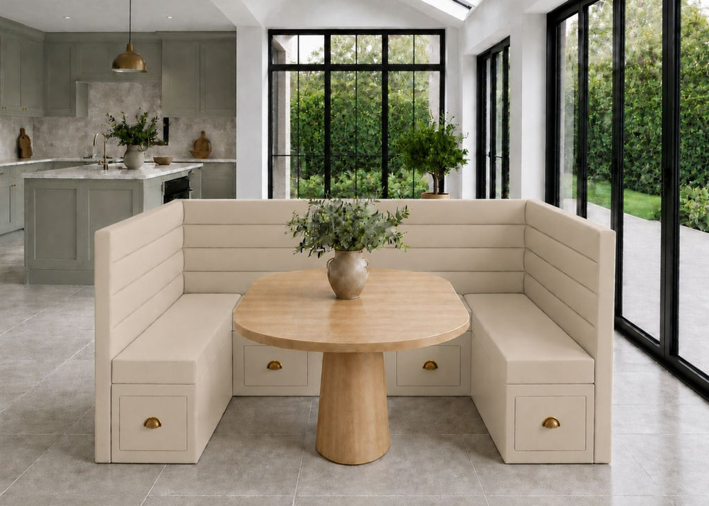 Soho U Shape Straight Panelled Banquette Seating with Storage | Clay Colourway