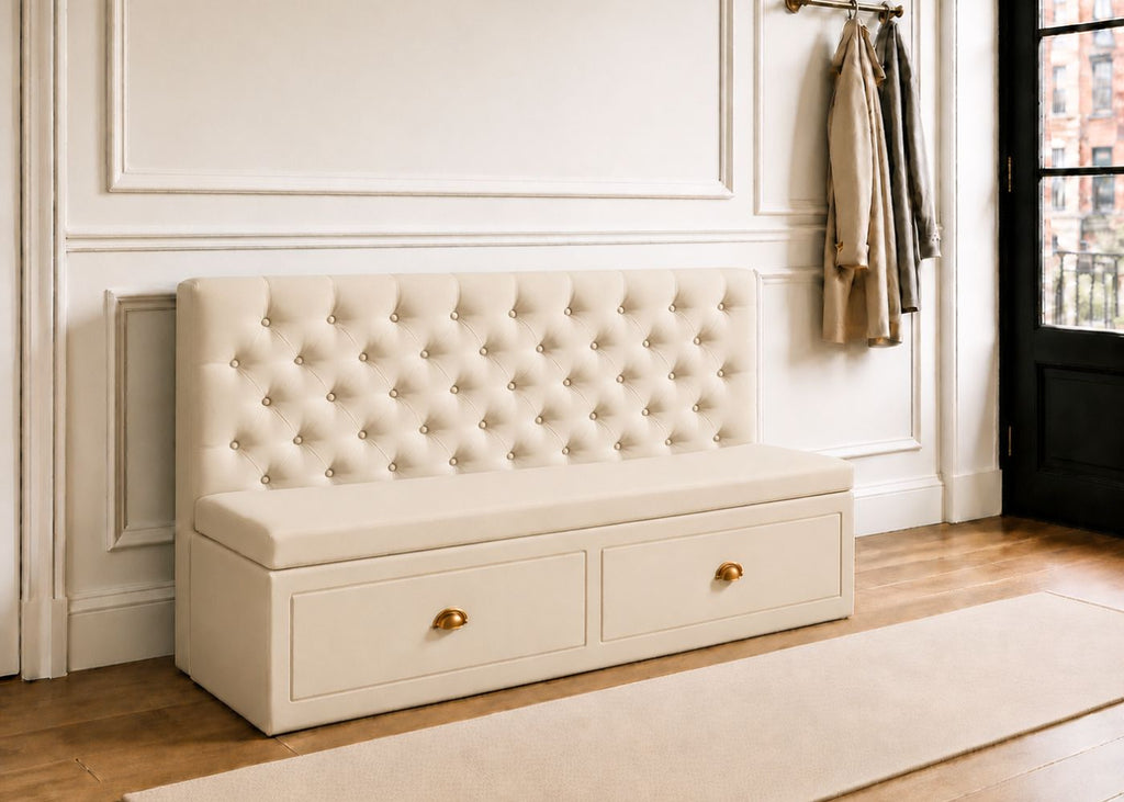 Mayfair Straight Buttoned Upholstered Storage Bench | Clay Colourway