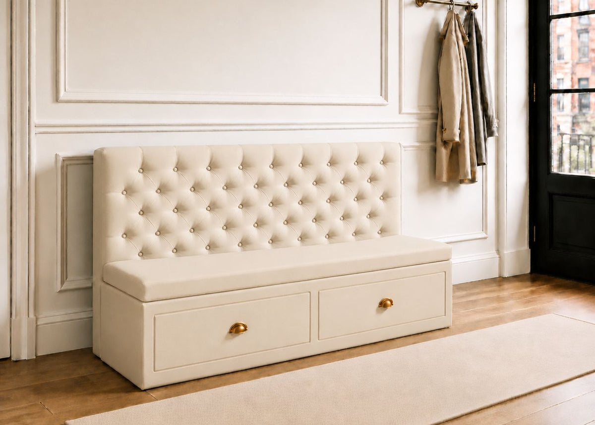 Mayfair Straight Buttoned Upholstered Storage Bench | Clay Colourway