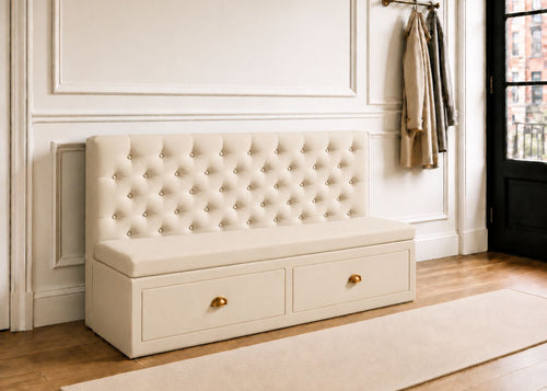 Mayfair Straight Buttoned Upholstered Storage Bench | Clay Colourway