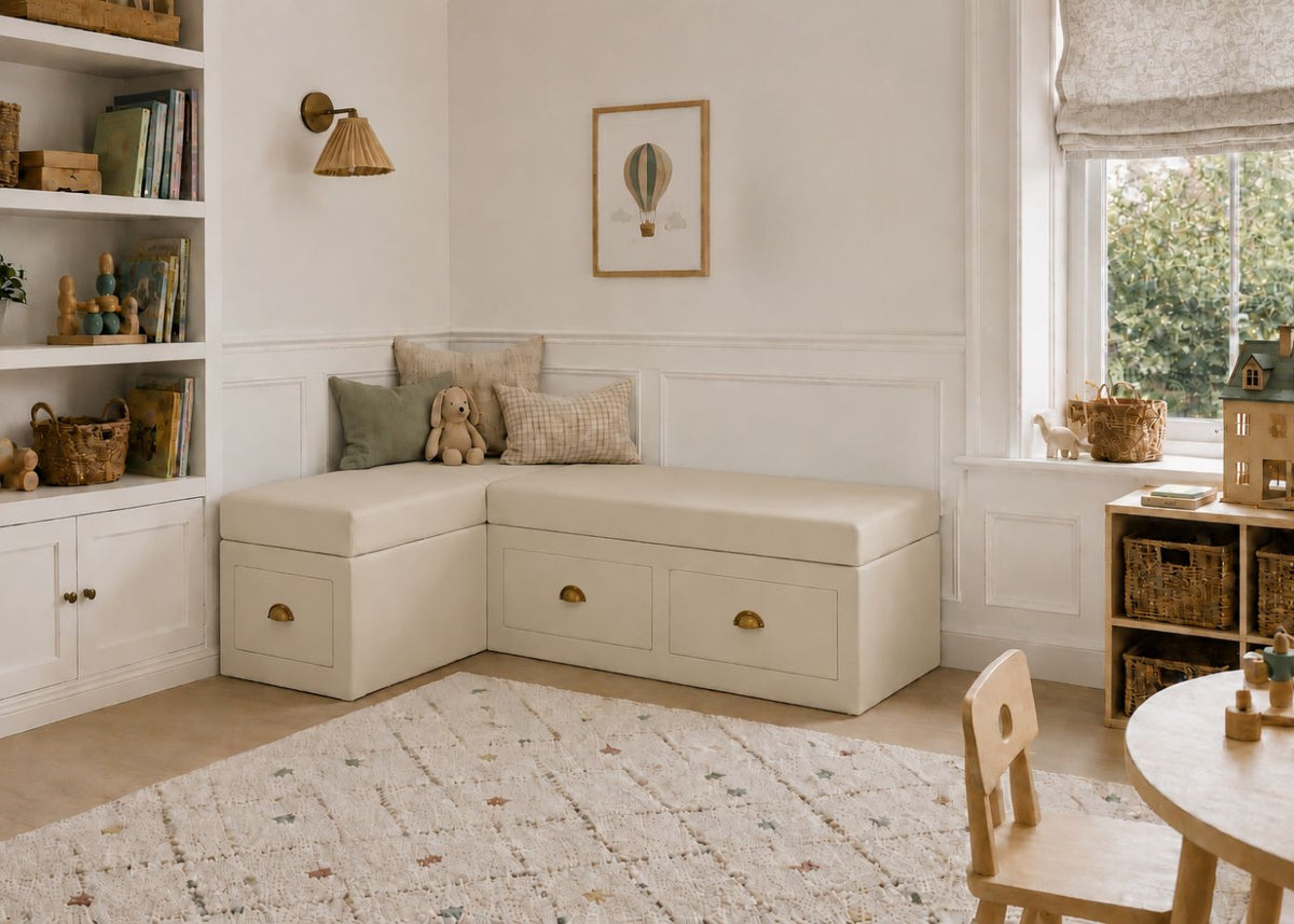 Henley L Shape Bench Seating with Storage | Left Hand in Clay Colourway