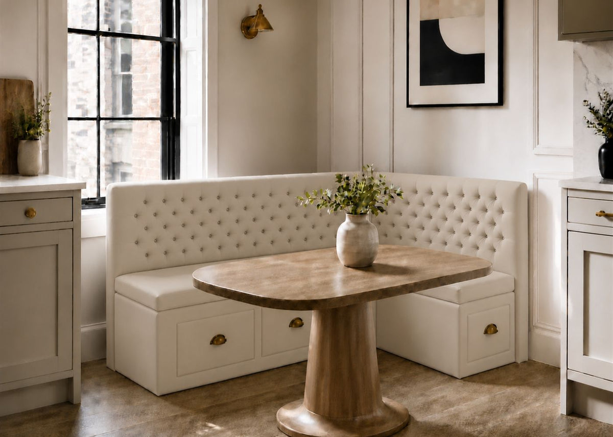 Mayfair L Shape Buttoned Banquette Seating | Right Hand in Clay Colourway