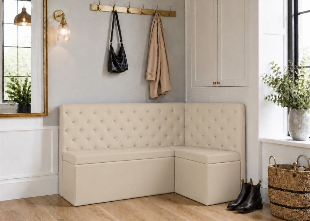 Mayfair L Shape Buttoned Upholstered Bench | Right Hand Orientation with Clay Colourway