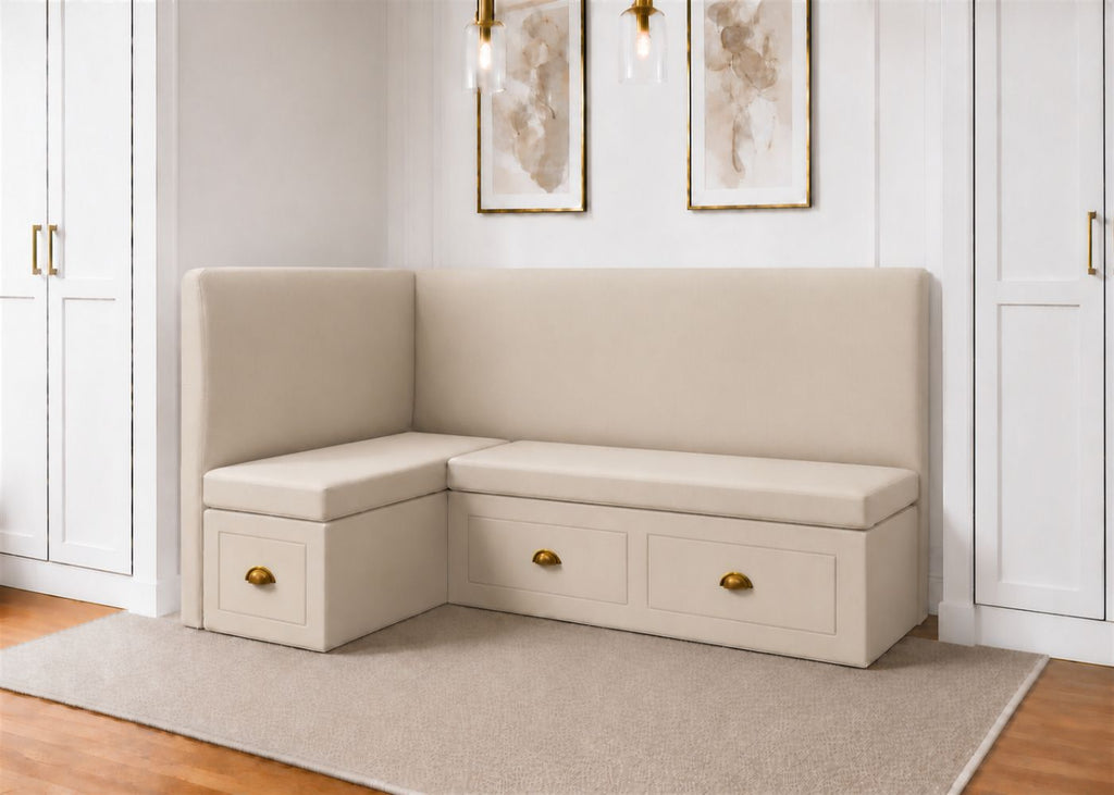 Richmond L Shape Plain Back Banquette Seating with Storage | Left Hand in Clay Colourway