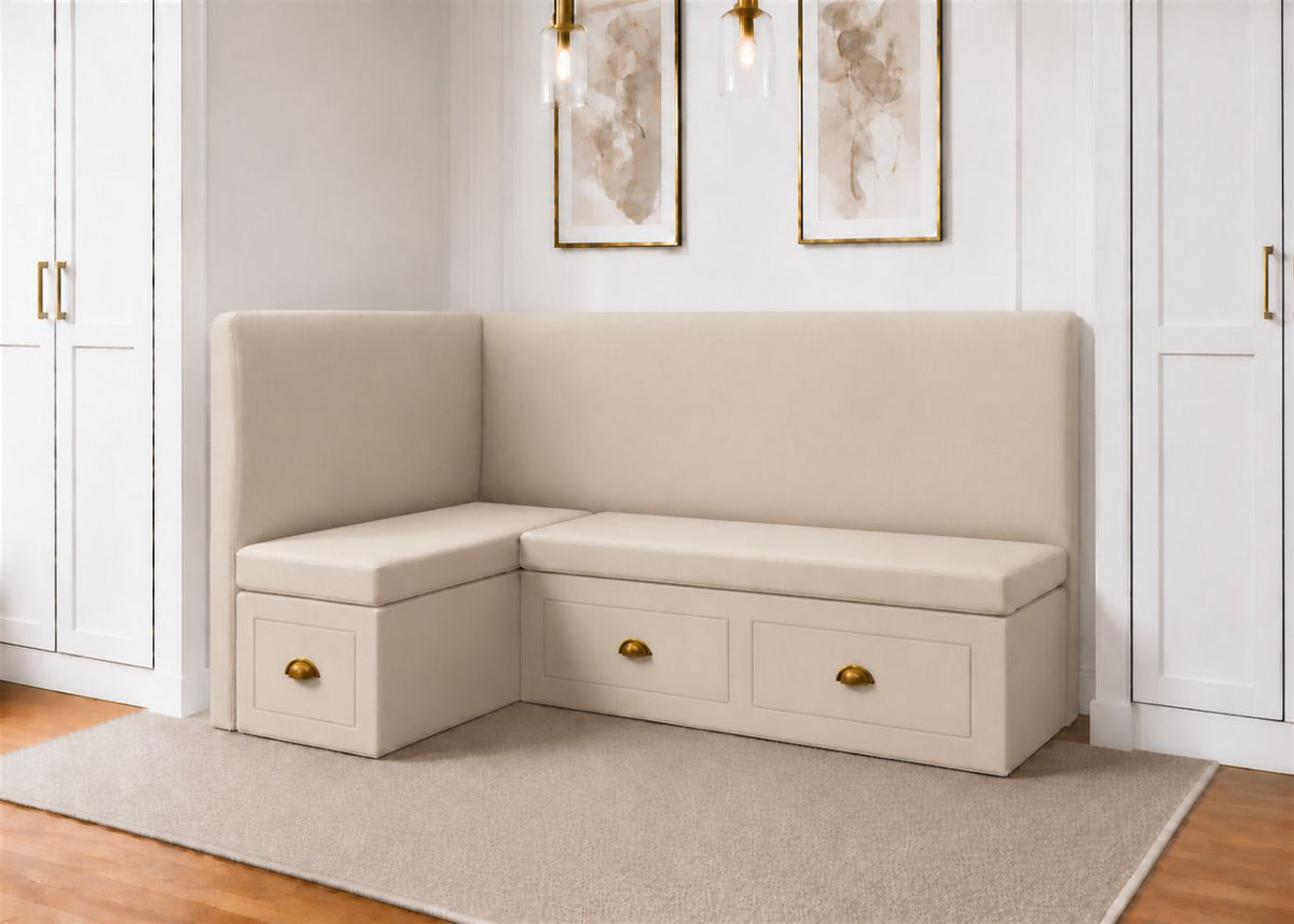 Richmond L Shape Plain Back Banquette Seating with Storage | Left Hand in Clay Colourway