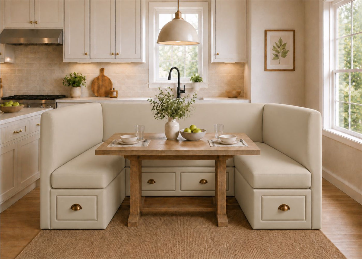 Richmond U Shape Plain Back Banquette Seating with Storage | Clay Colourway