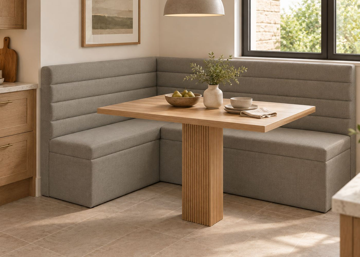 Horizontal Panelled Corner Banquette Seating in Green Colourway