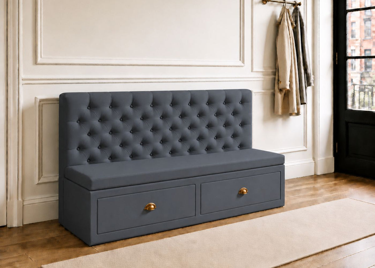 Mayfair Straight Buttoned Upholstered Storage Bench | Denim Colourway