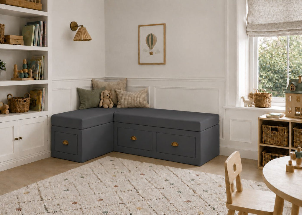 Henley L Shape Bench Seating with Storage | Left Hand in Denim Colourway