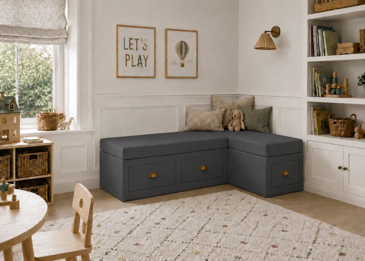 Henley L Shape Bench Seating with Storage | Right Hand in Denim Colourway