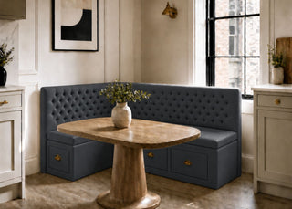 Mayfair L Shape Buttoned Banquette Seating with Storage | Left Hand Orientation in Denim Colourway