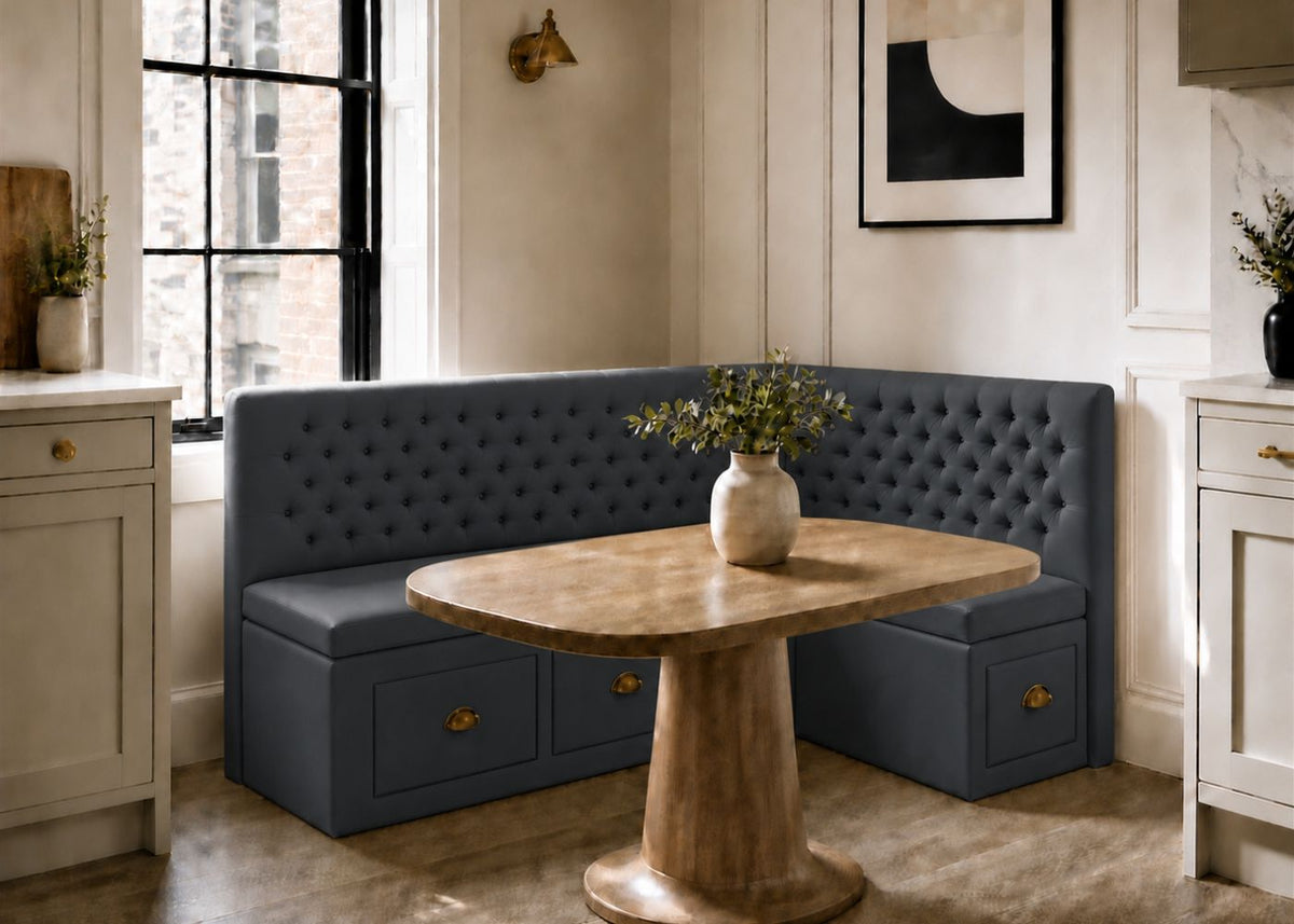Mayfair L Shape Buttoned Banquette Seating with Storage | Denim Colourway